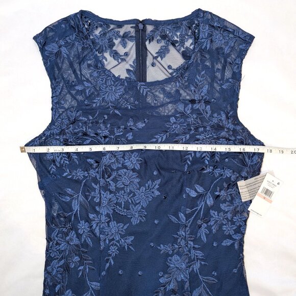 NWT Alex Evenings | Formal Cap Sleeve Embroidered Dress Illusion Neck & Godet 12 - Picture 9 of 12